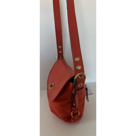 COACH Orange Z Leather Crossbody Flap Duffle Tote Bag Turnlock - Picture 2 of 13